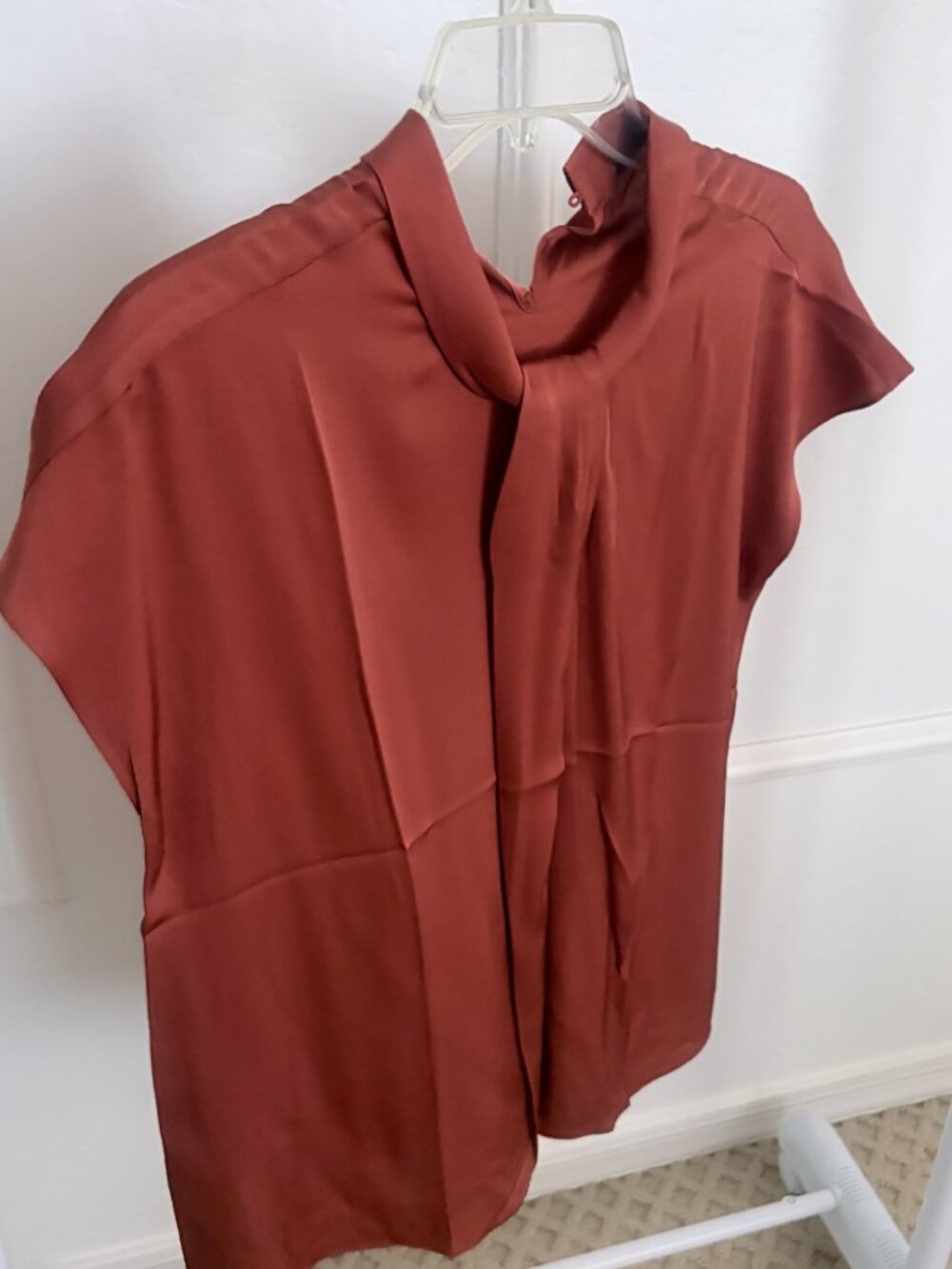 NWOT Rust Copper Tie-Neck Heavy Silk Blouse - Fits M (6-8)